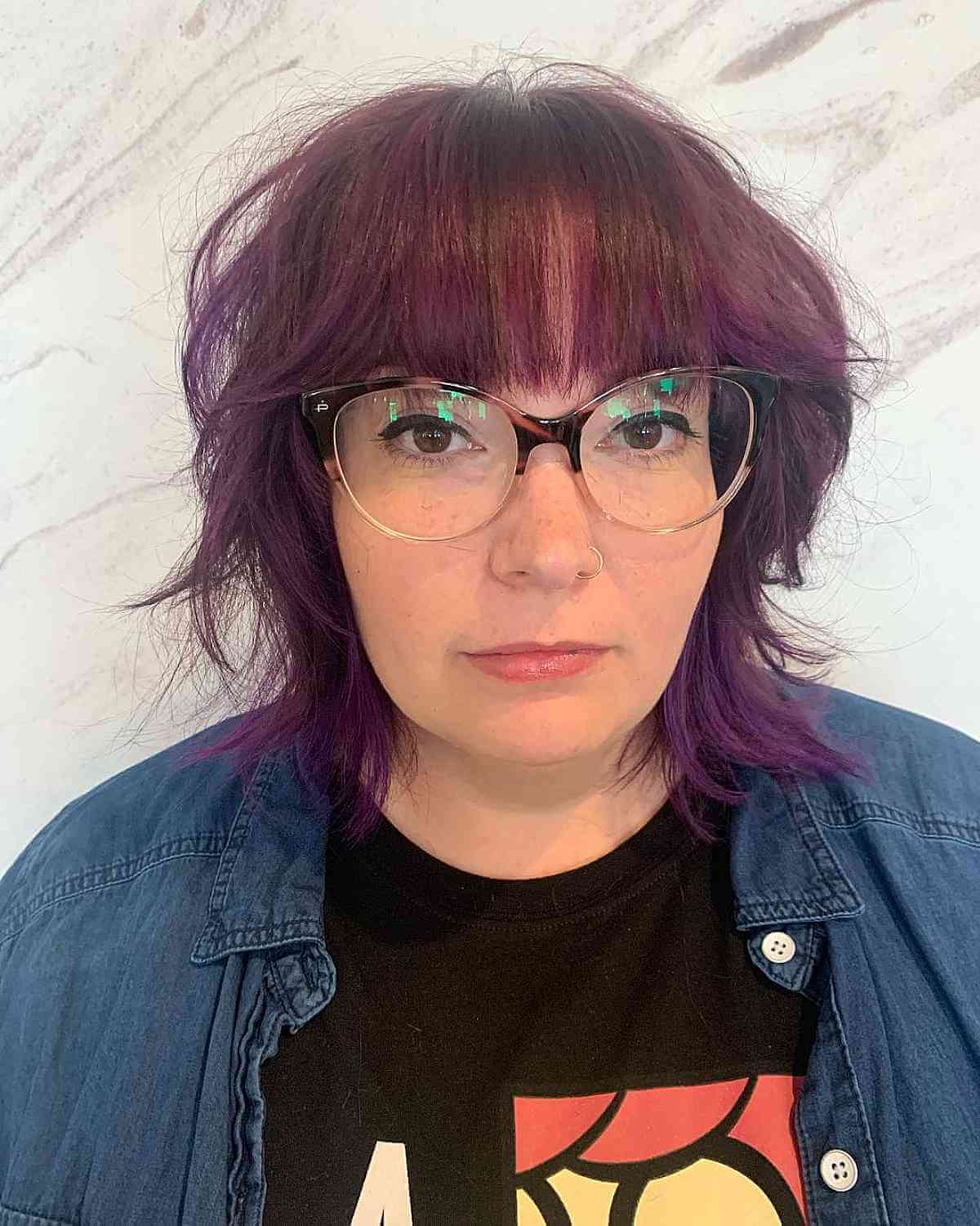 Textured Shaggy Bob with Bangs for Women Over 40