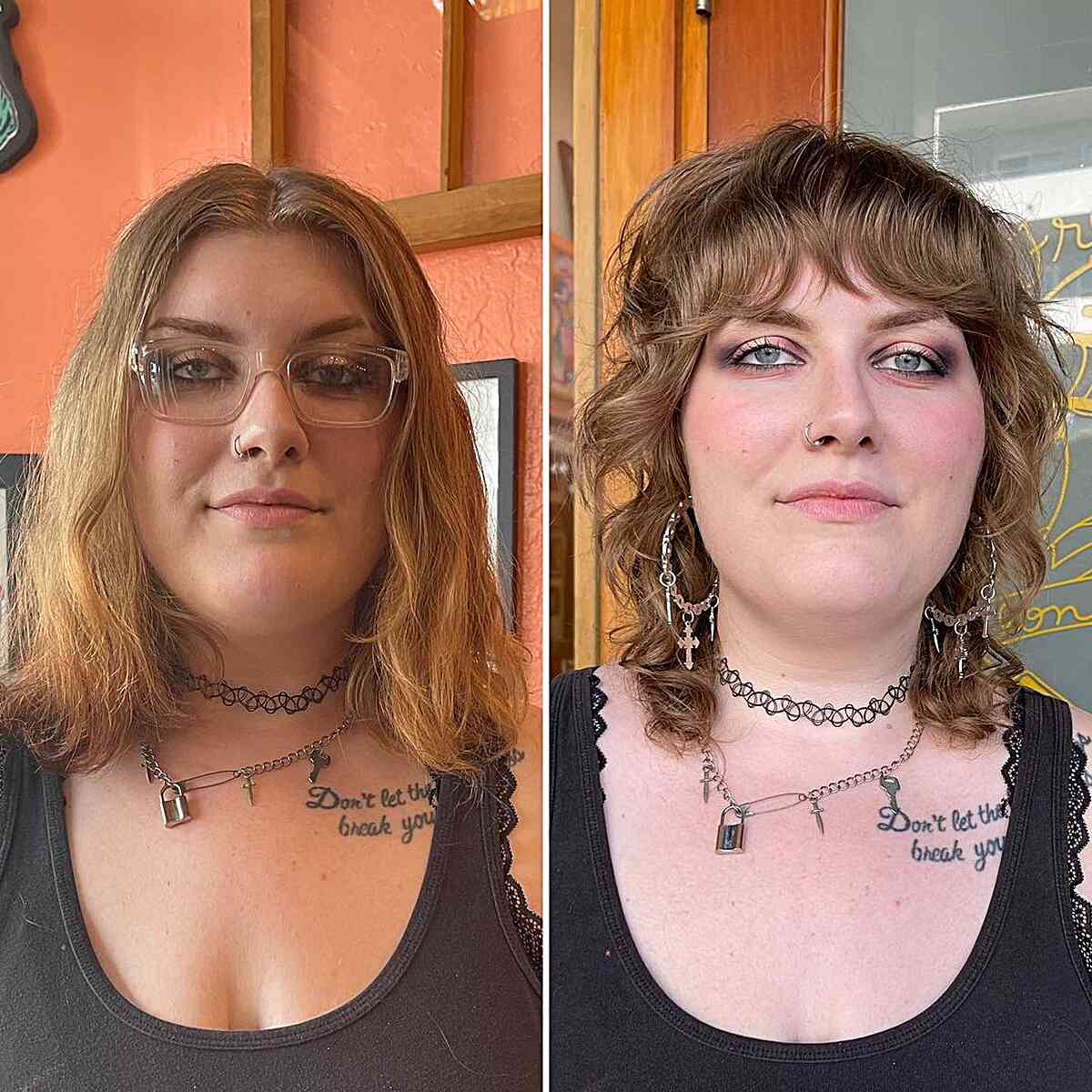 Textured Shaggy Wolf Haircut for Double Chins