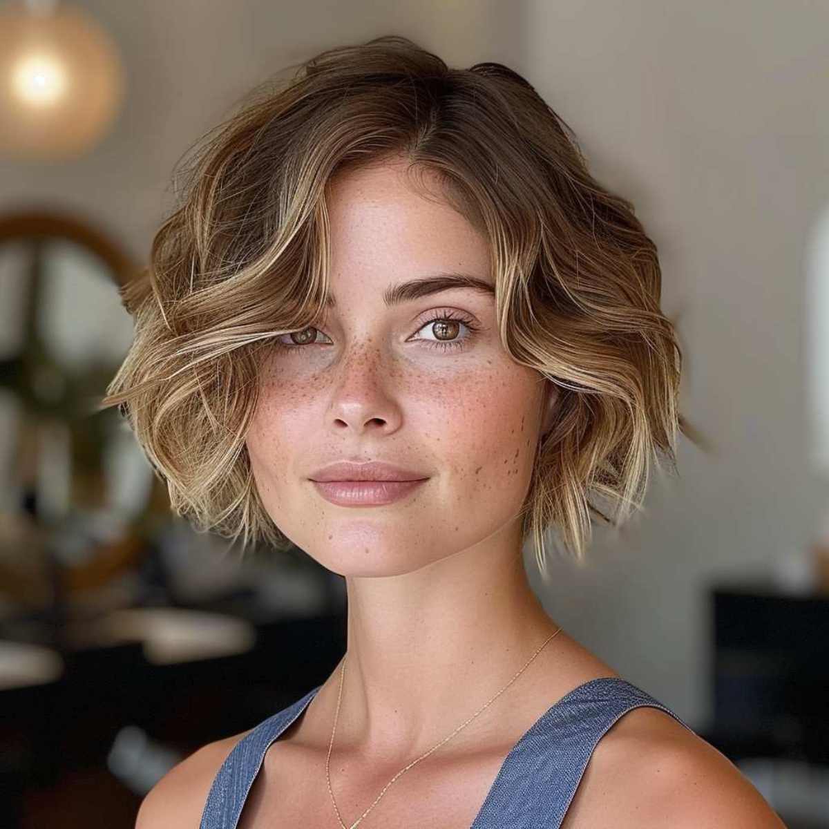 Textured short and wavy layered bob haircut