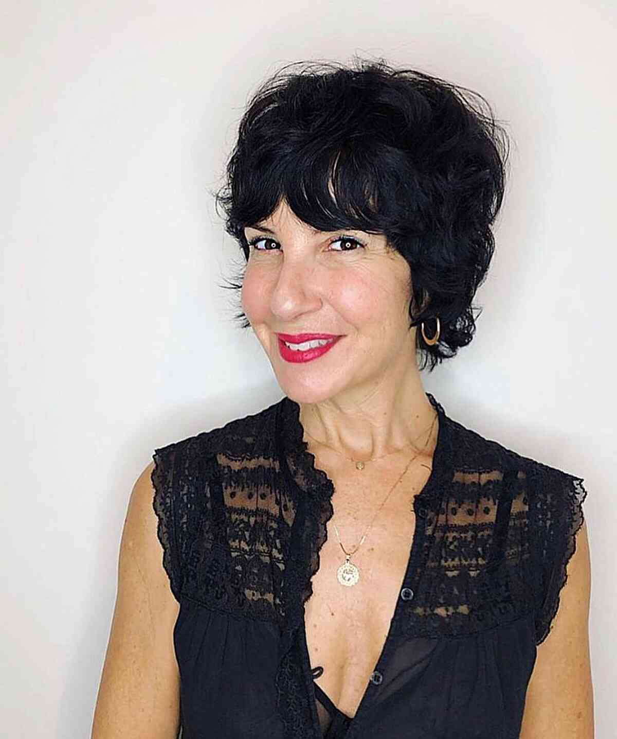 Textured Short Pixie Haircut for women with very dark hair