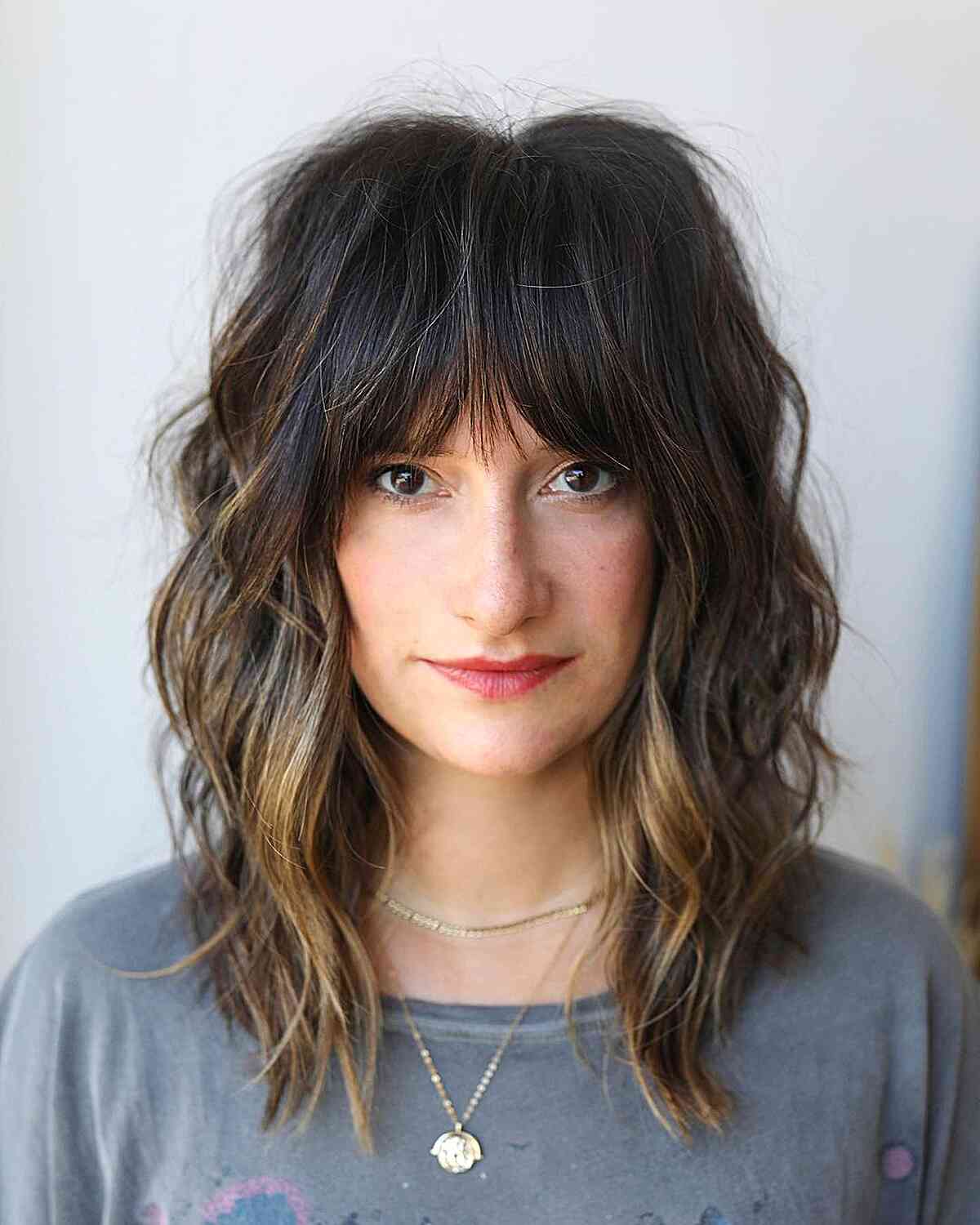 Medium Tousled Soft Shag with Choppy Bangs