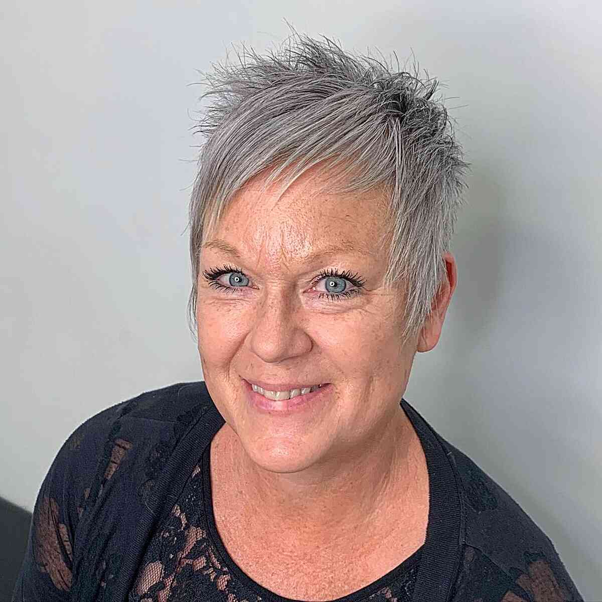 Textured Spiky Choppy Pixie with Asymmetrical Fringes on Thin-Haired Women Over 50