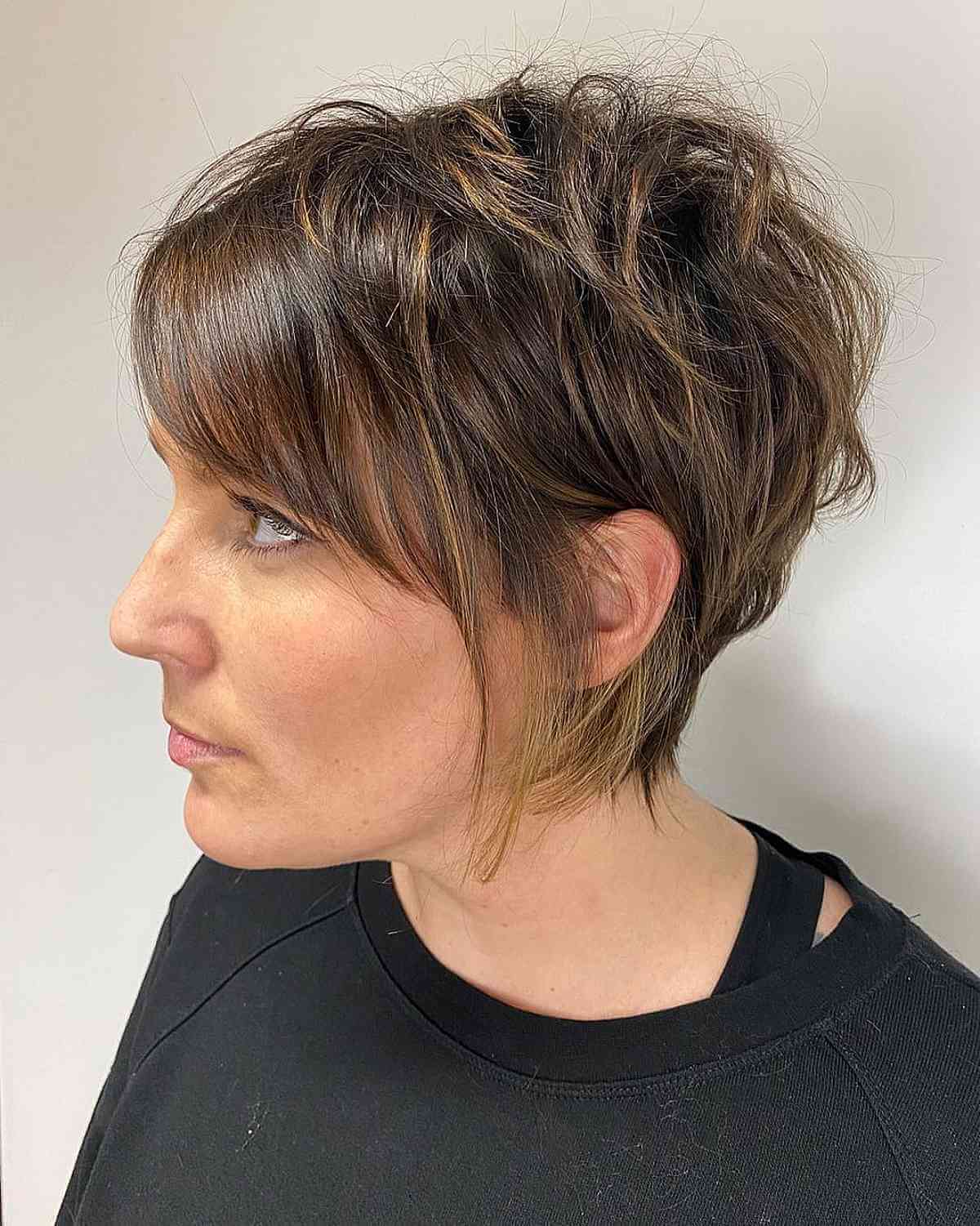 Short Textured Stacked Cut with Side Bangs
