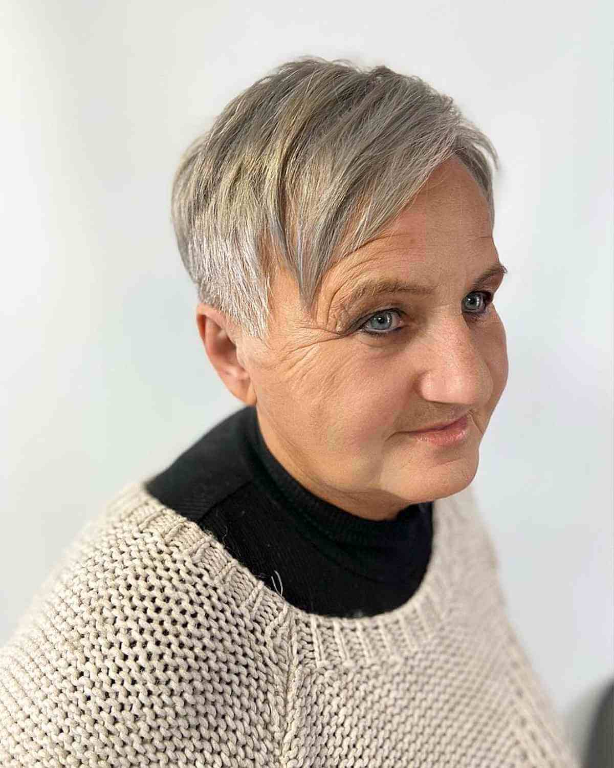 Textured Tapered Pixie with Side Bangs for Women 60 and Over