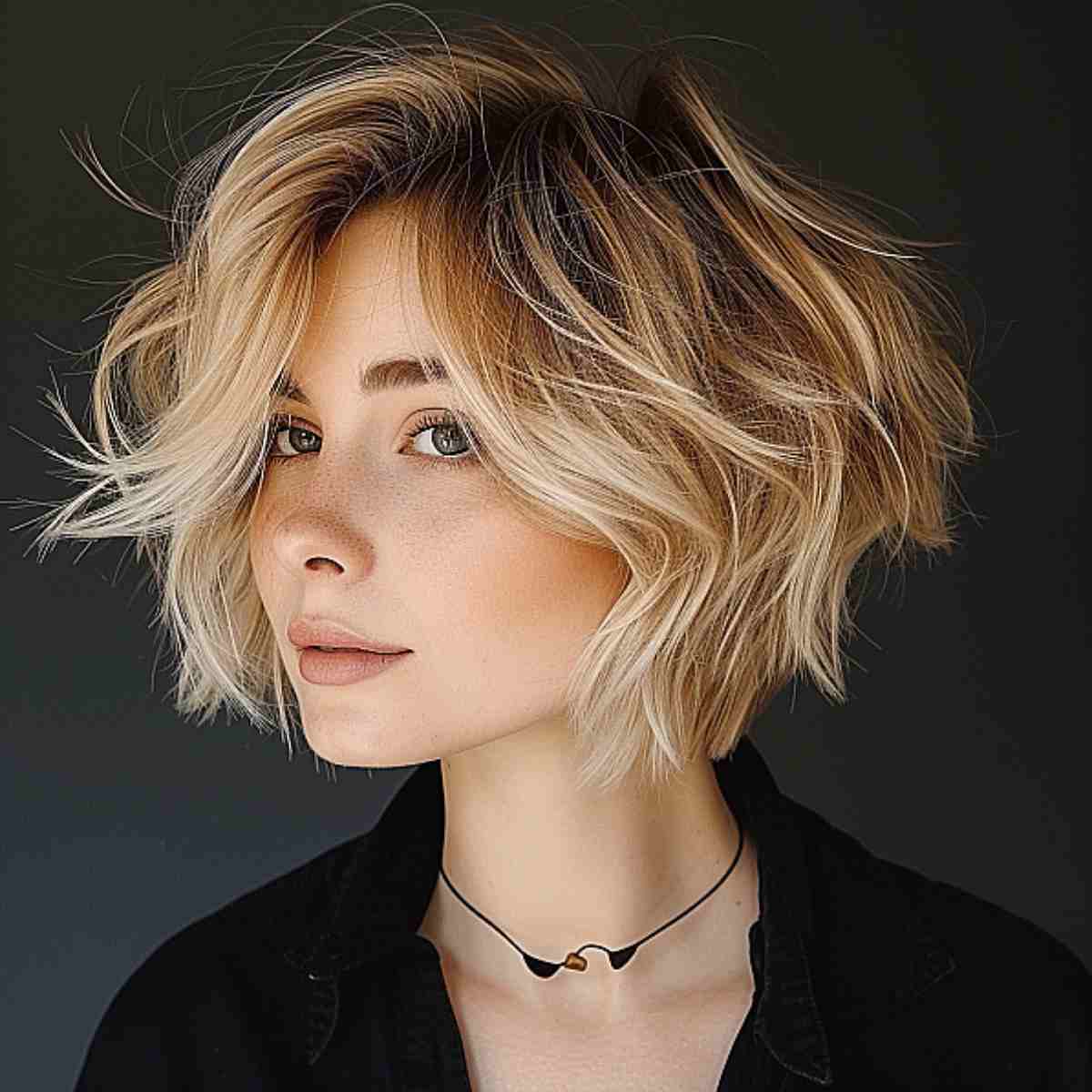 Stylish tousled short wavy haircut featuring texture