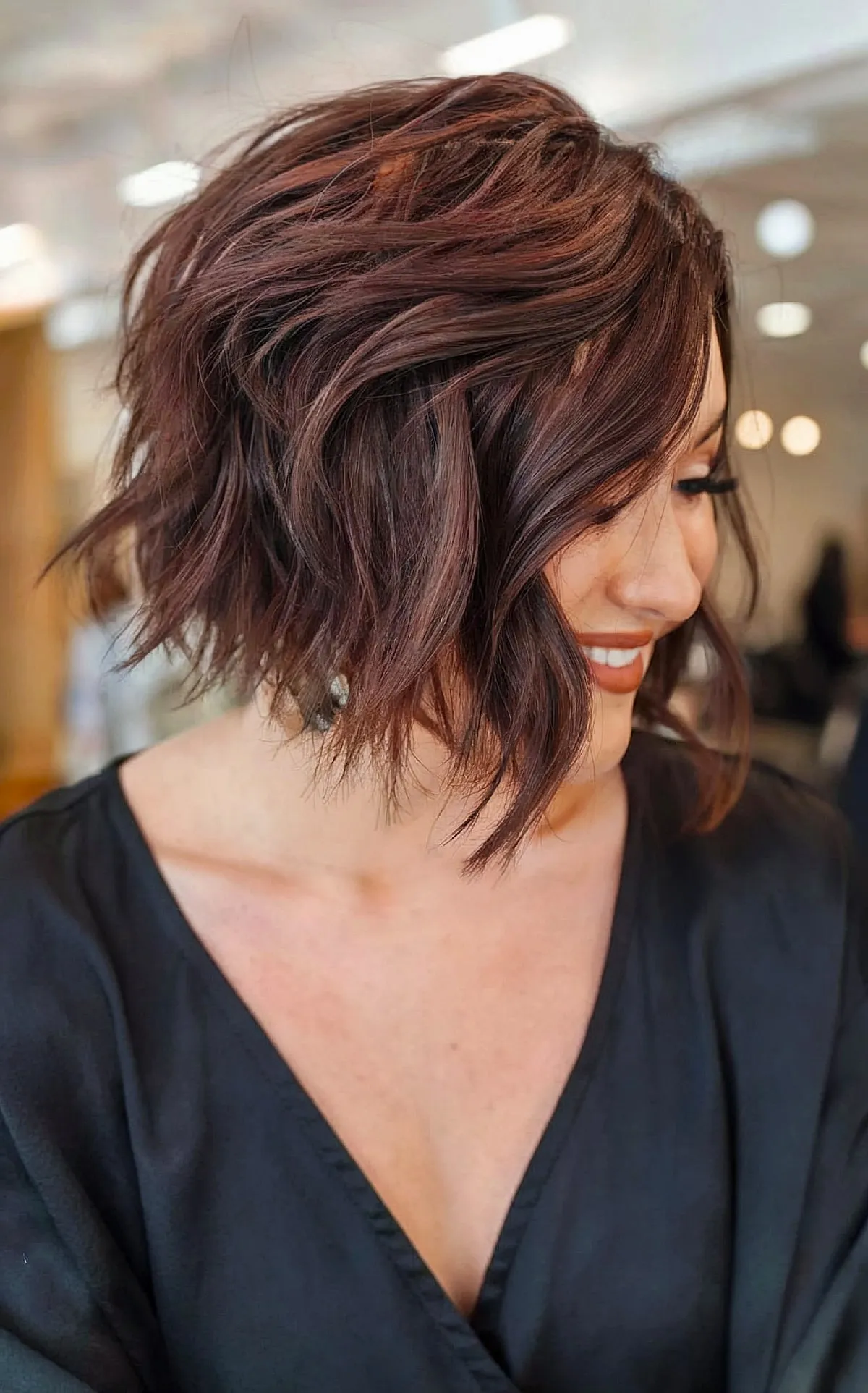 Textured Wavy Angled Bob with Layers