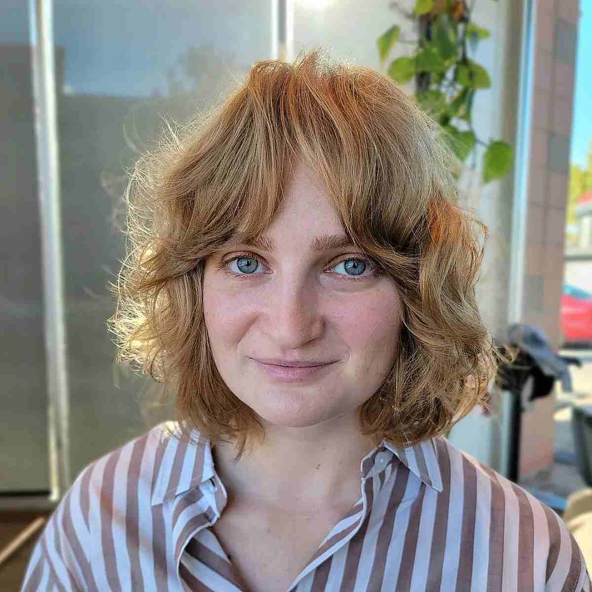 Textured Wavy Bob with Long Curtain Bangs