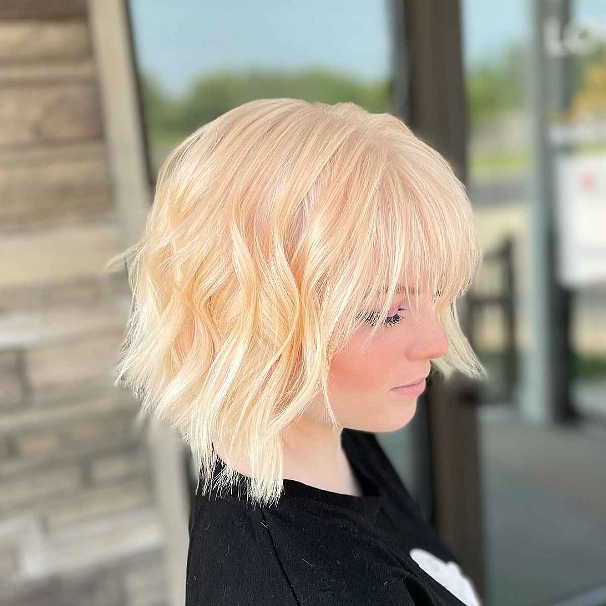 Textured Wavy Bob with Light Bangs