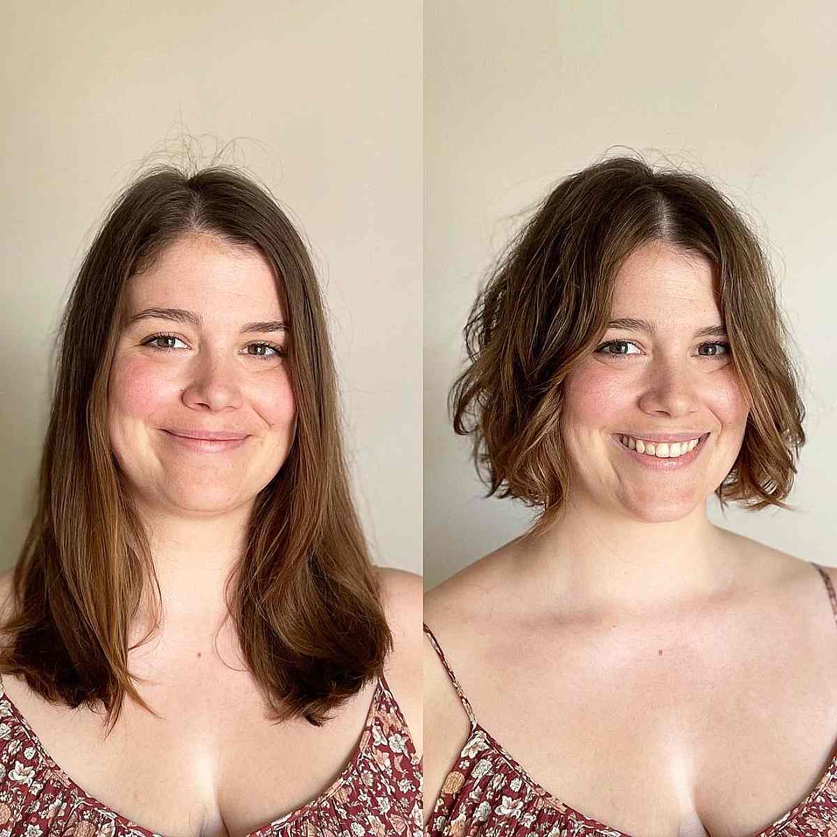 Textured Wavy French Bob with Sleek Razored Layers for Chubby Face Shapes