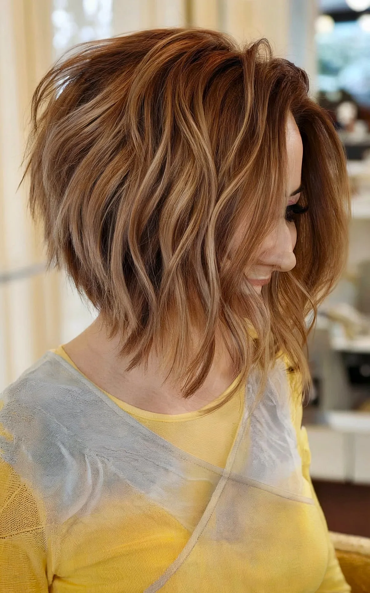 Stylish Wavy Graduated Long Bob for Women Over 40