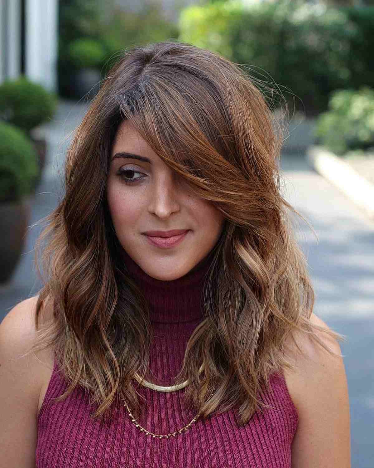 Textured Wavy Medium Length Hair with Side Part