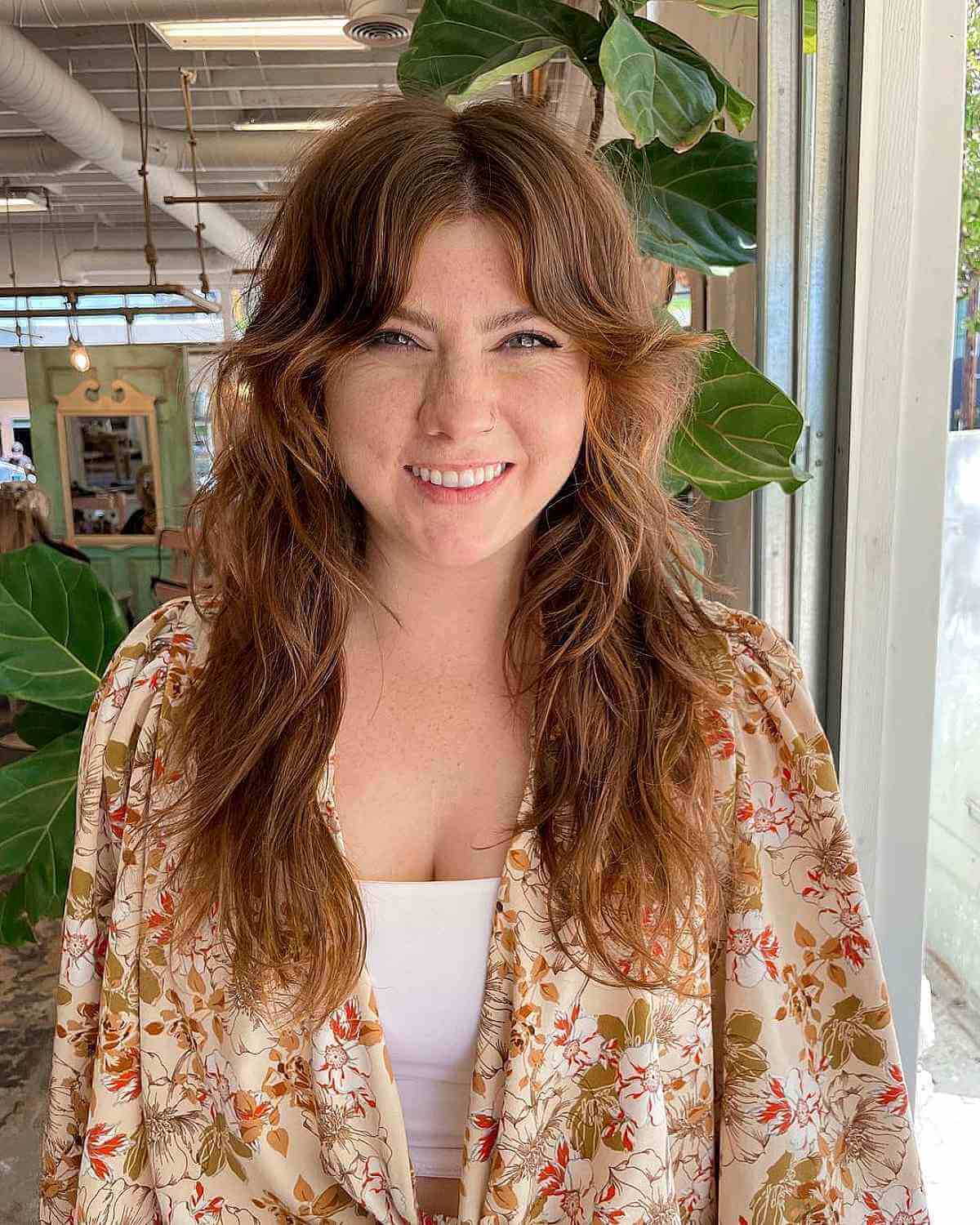 Textured Wavy Shag with Retro Curtain Bangs
