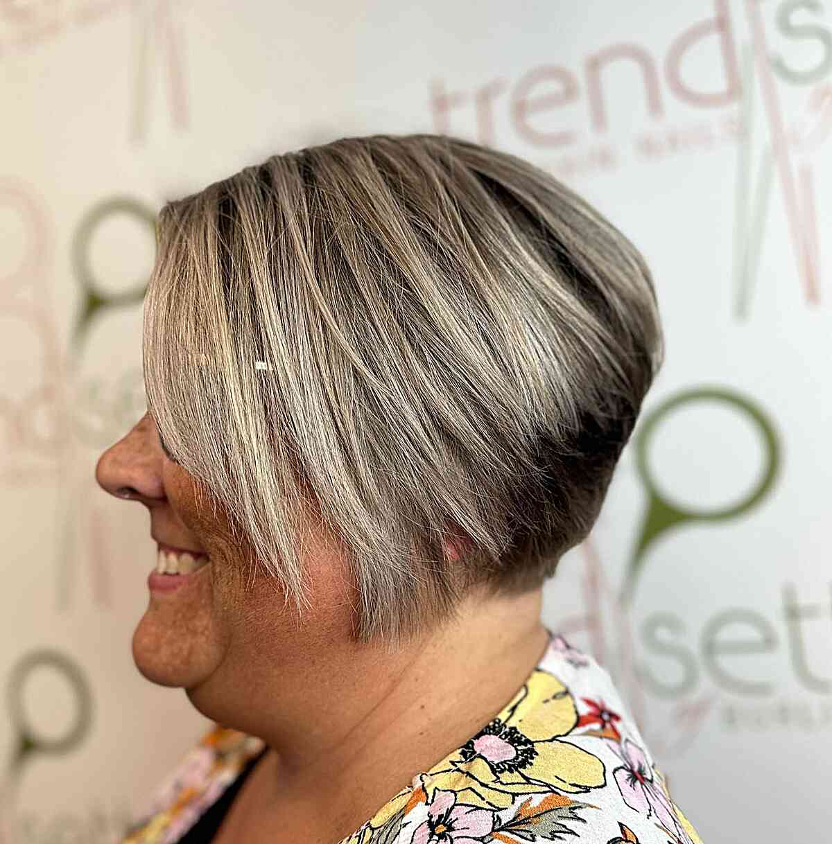 Textured Wedge Short Bob for older women with round faces