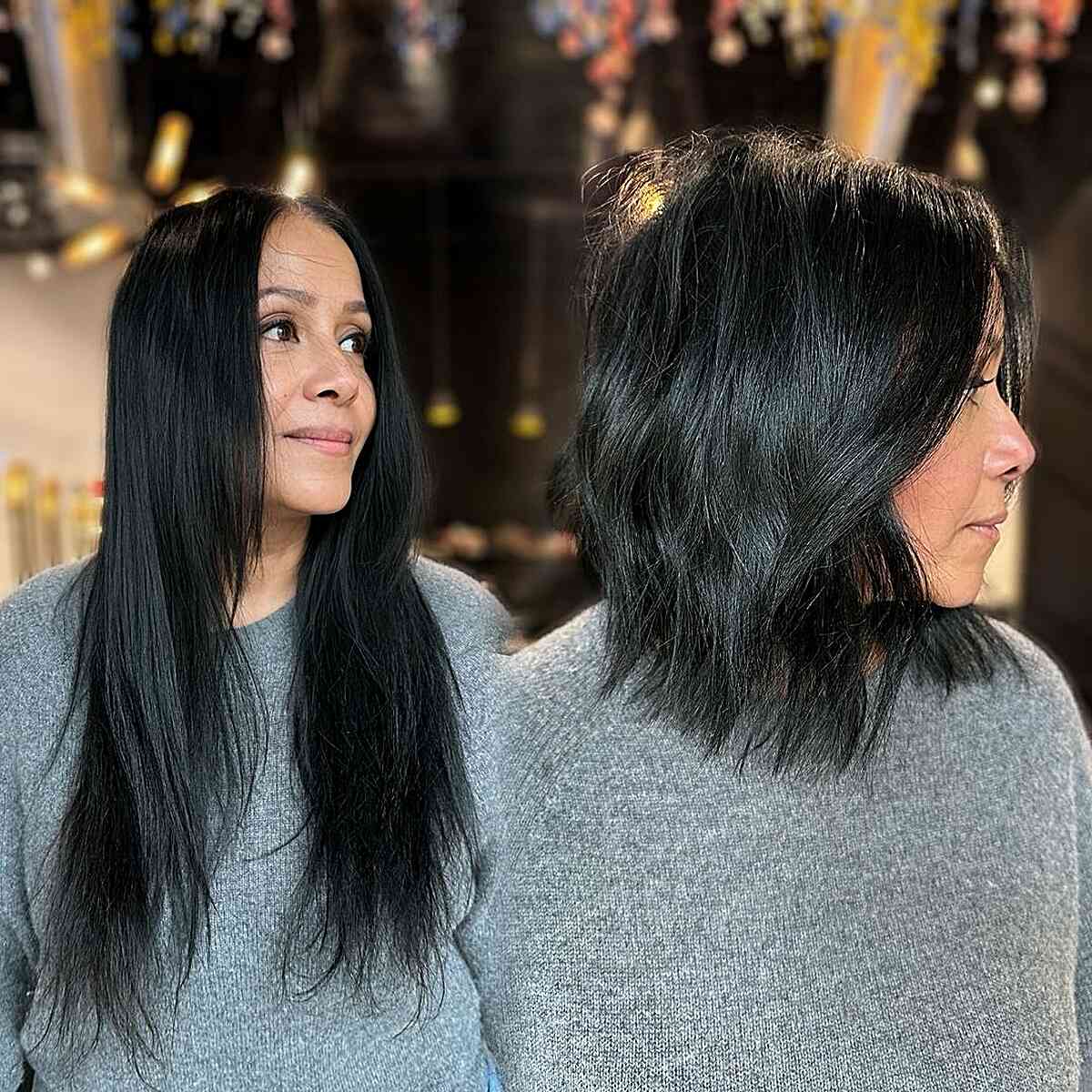 Choppy Textured Graduated Inverted Wispy Lob Haircut