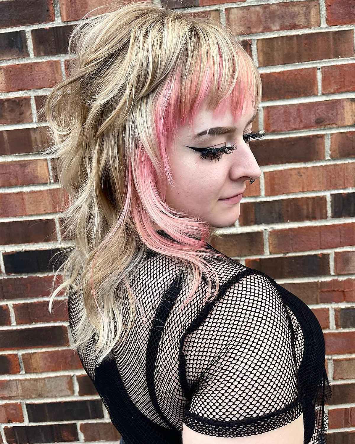 Textured Wolf Hair Featuring Pink Accents