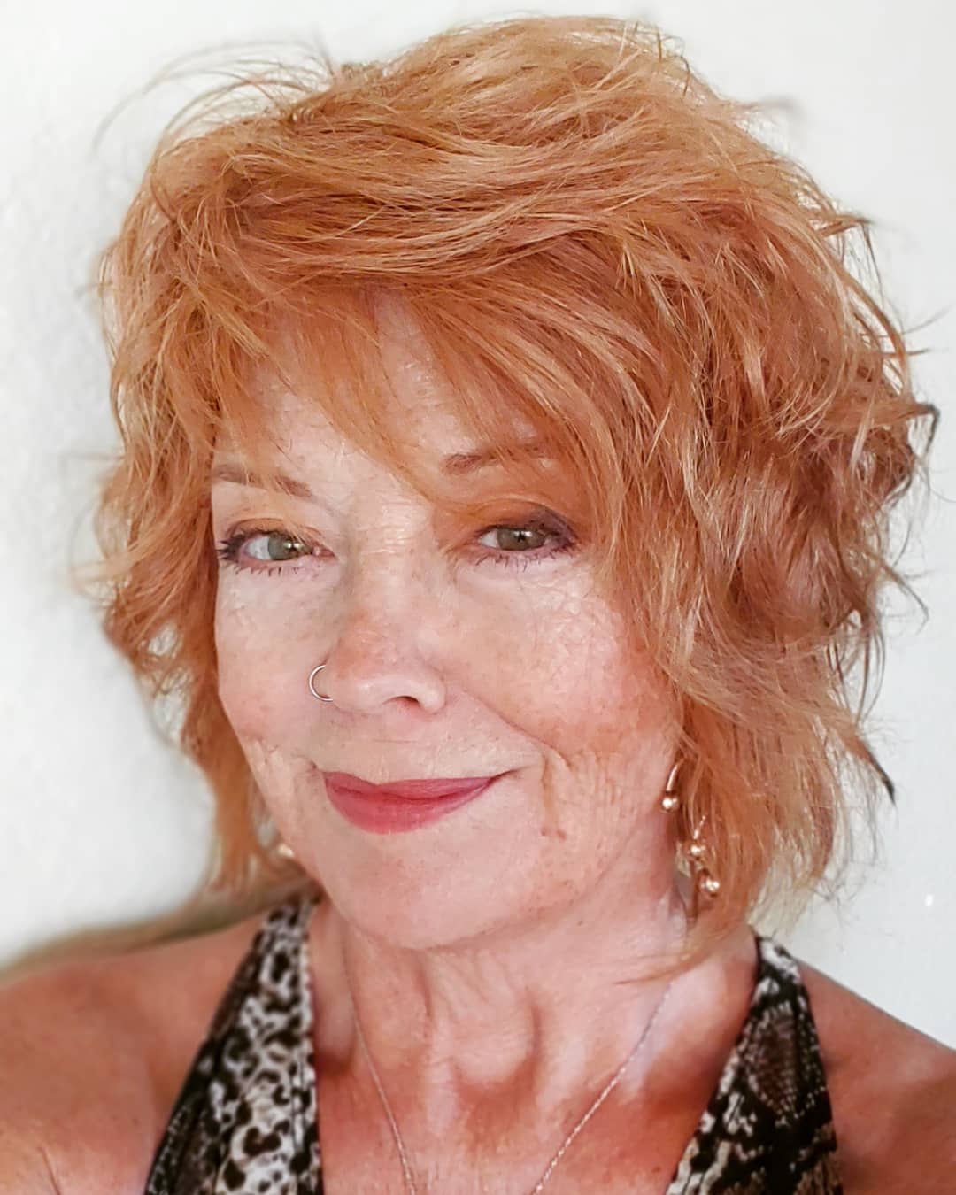 Textured shag hairstyle for women past 60