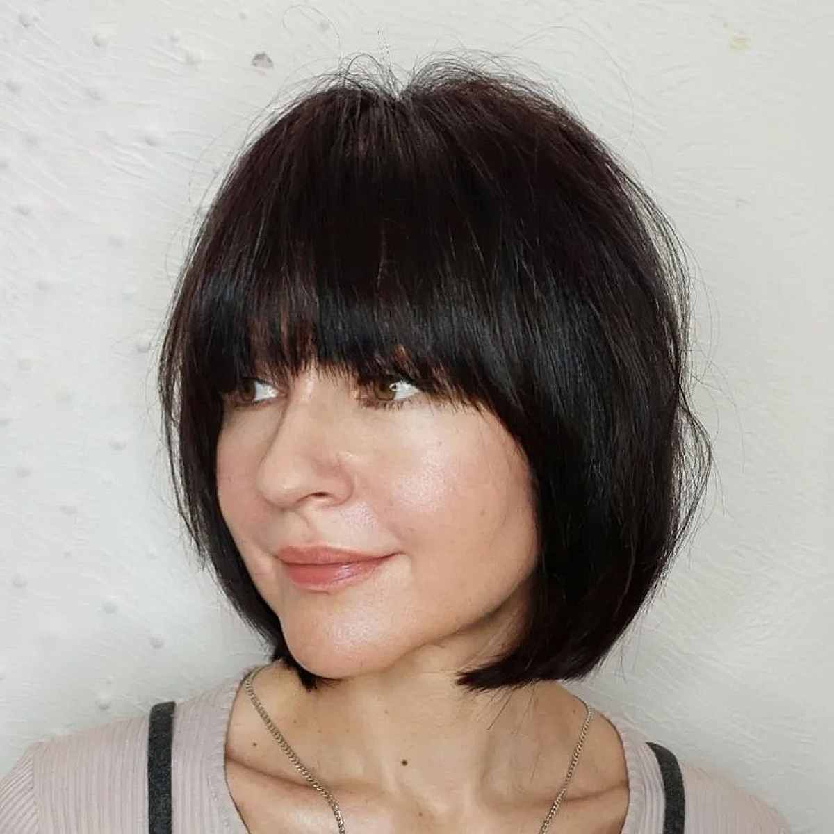 Thick Bob with Bangs at Neck-Length