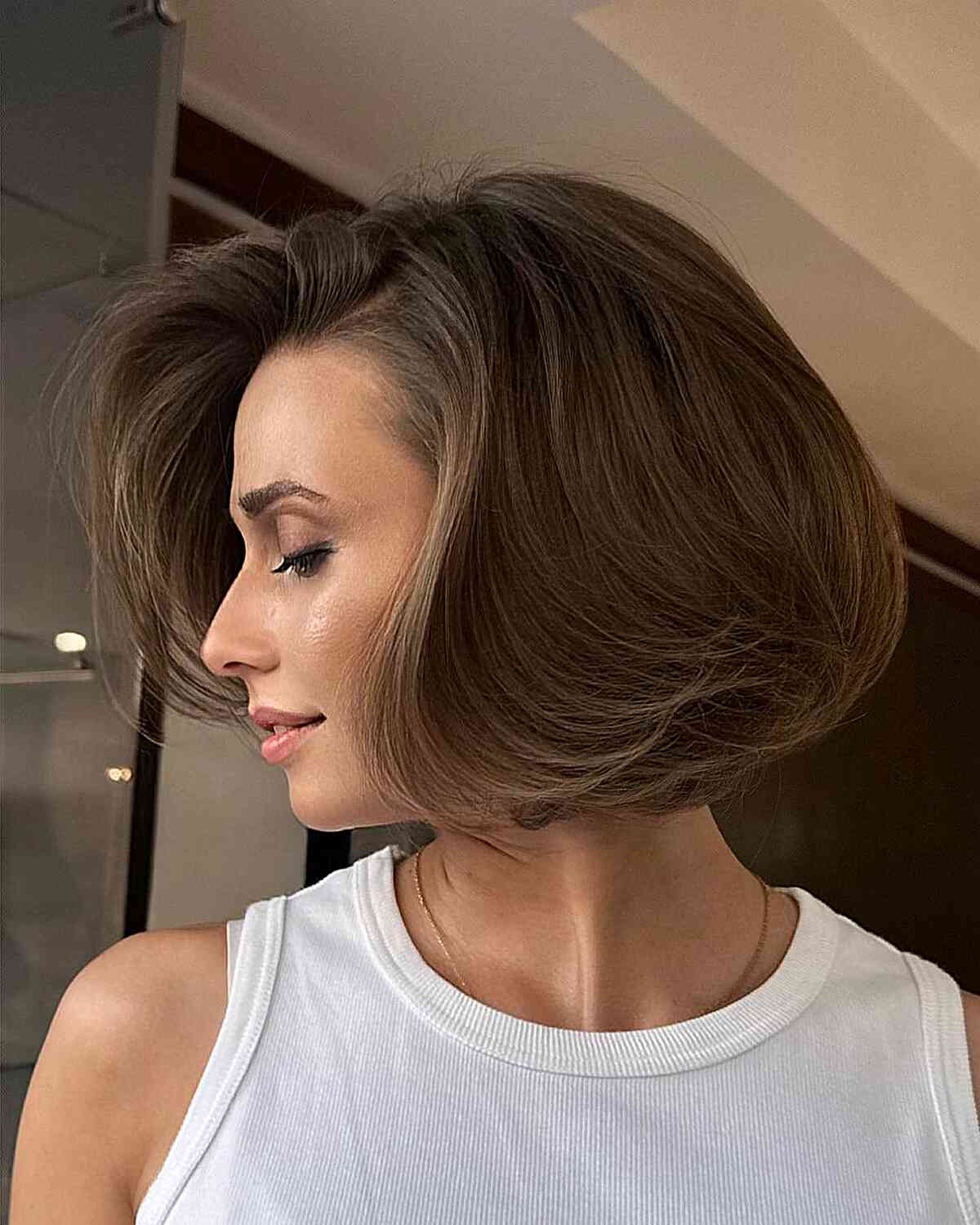 Thick Bubble Bob with a Side Part for Short Hair