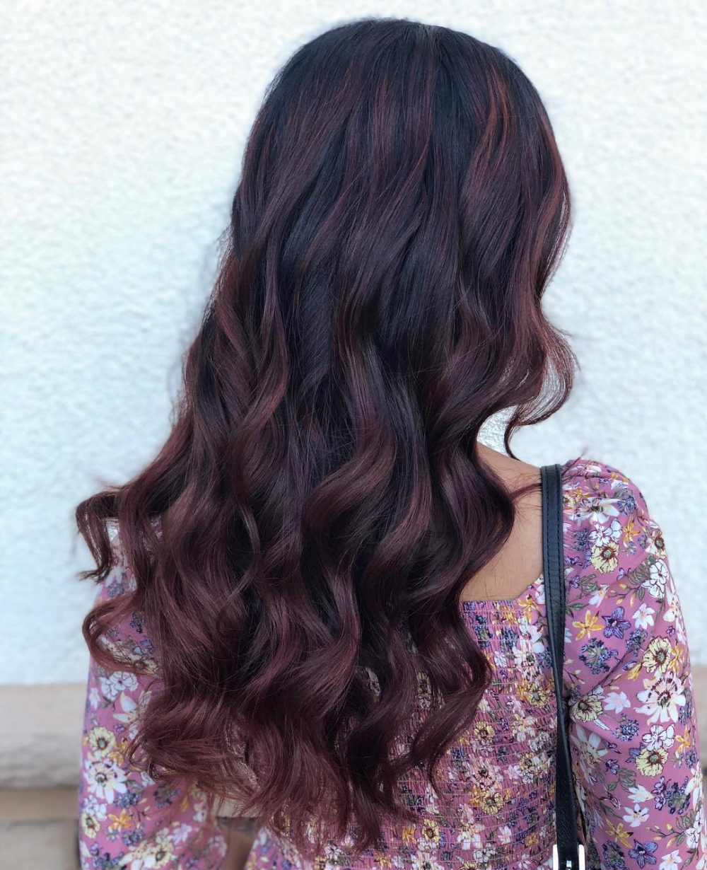 Three-Dimensional Dark Tresses with Burgundy Accents