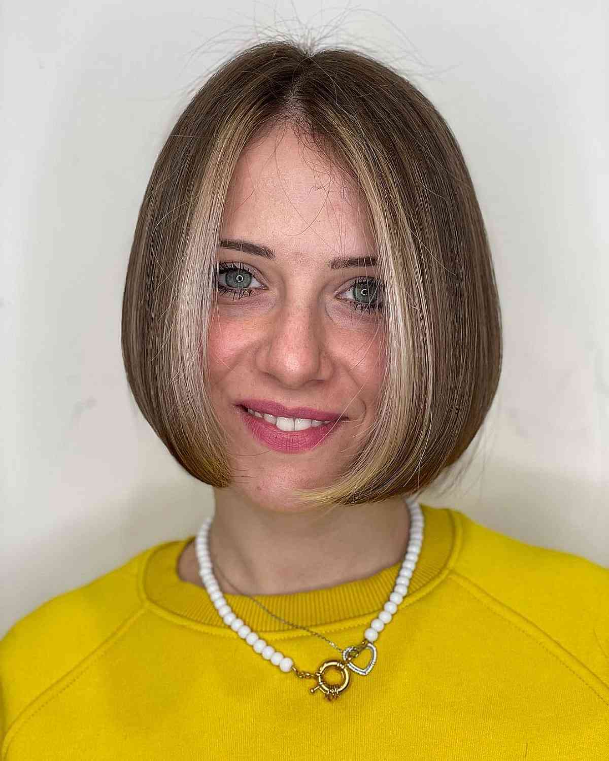 Timeless Above the Shoulders Bob with a Money Piece on Straight Hair