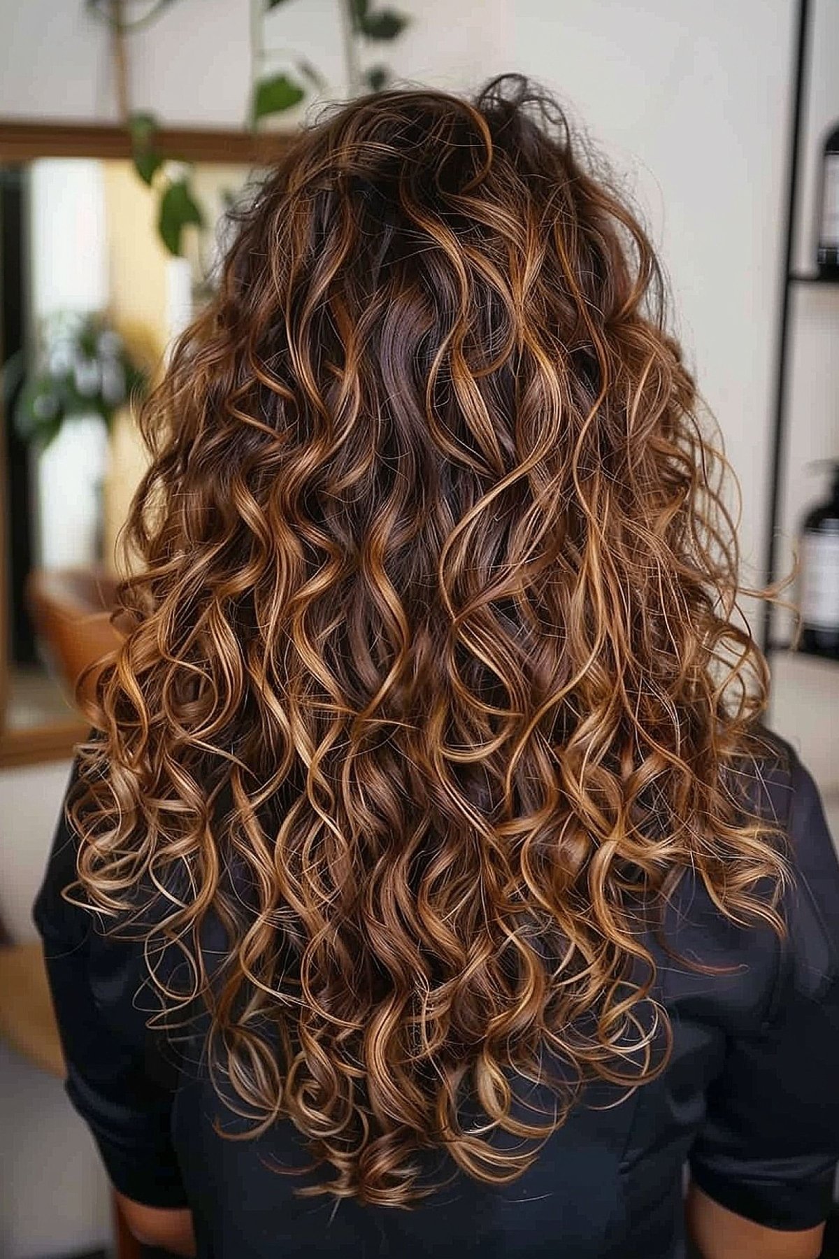 Medium to long curly cut in v shape