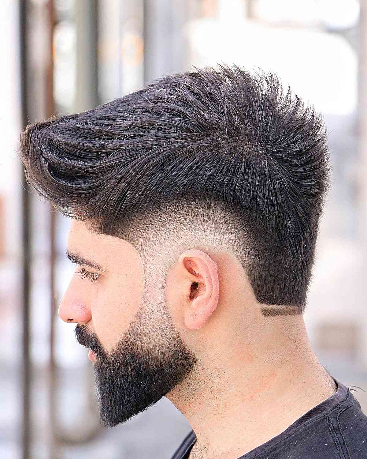 Trendy Burst Fade with a Beard Blend for Men with Thick Hair