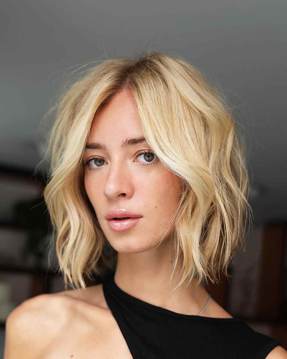 Short Trendy Golden Blonde Tousled Choppy Bob