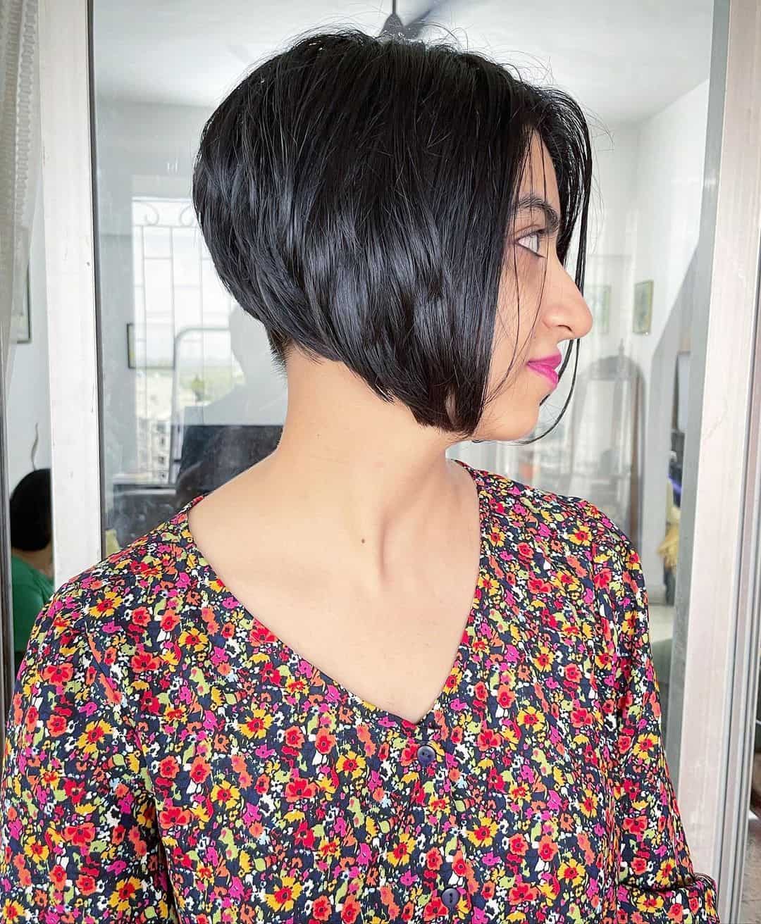 Stylish short inverted undercut bob