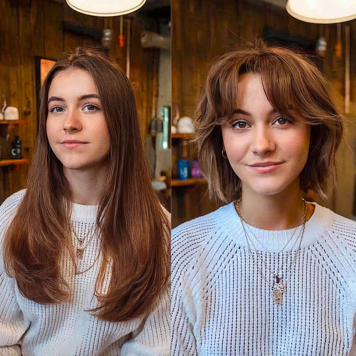 Short Chin-Length Shaggy Wolf Cut with Center Part Bangs