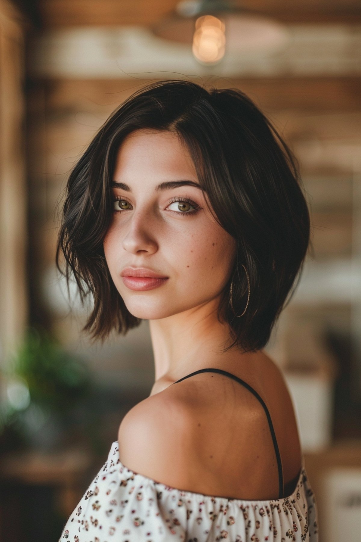 Young woman with a trendy wavy bob in a casual atmosphere