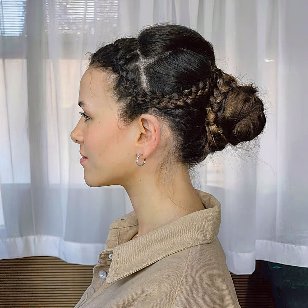 Mid-Length Twisted Bun with a French Braid for Prom Night