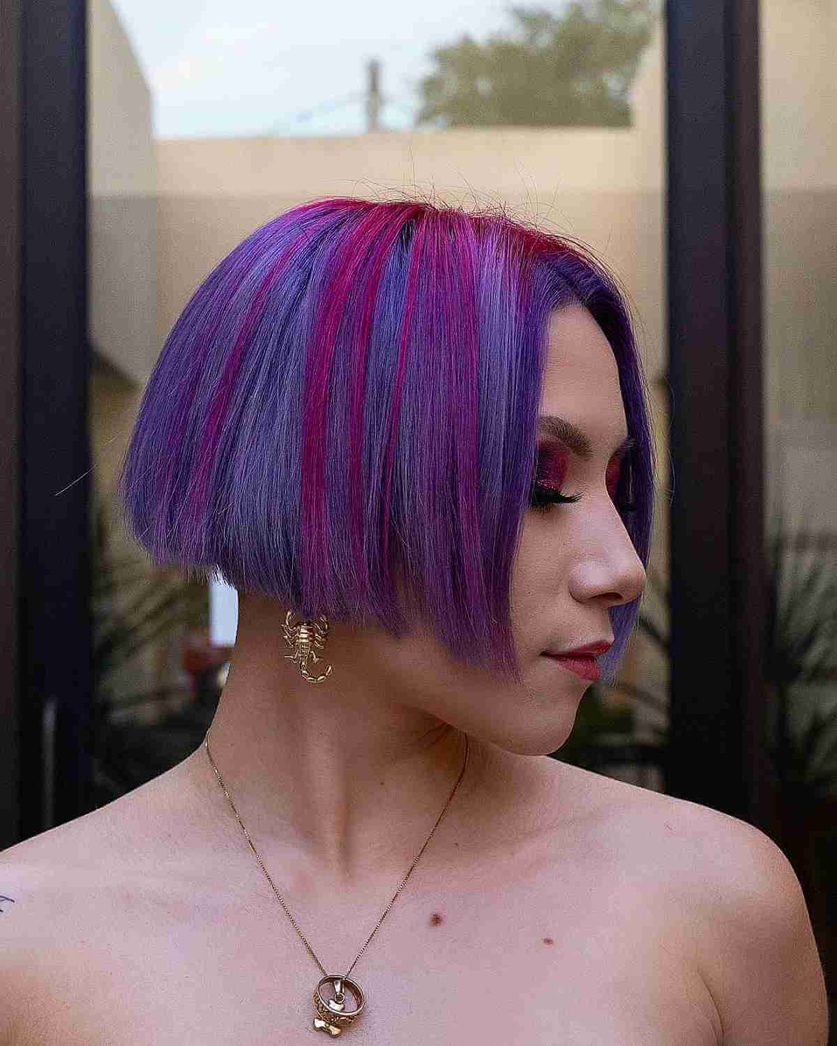 Two-Colored Red-Purple Jaw-Length Blunt Bob