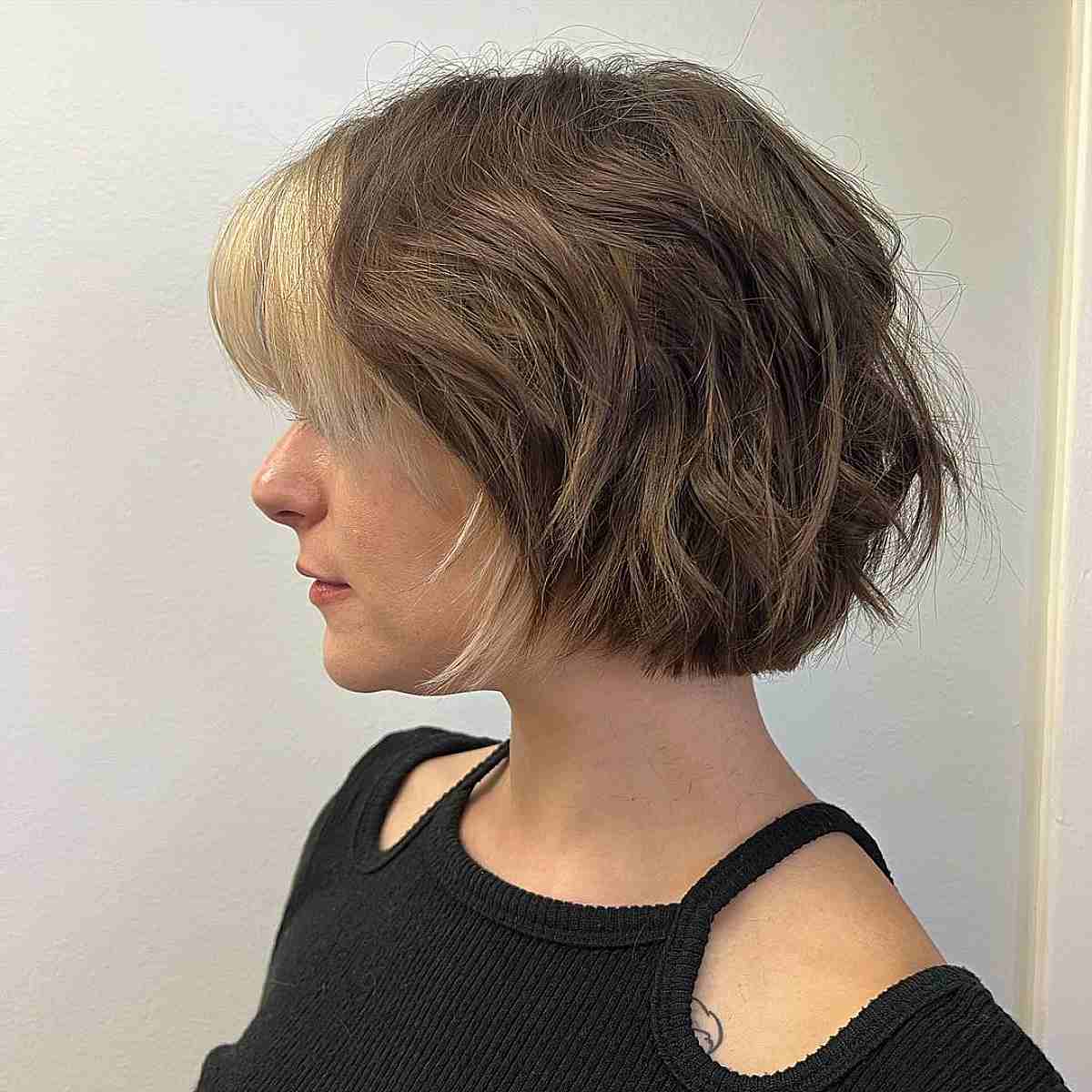 Chin-Length Two-Toned Choppy French Bob for Lush Hair
