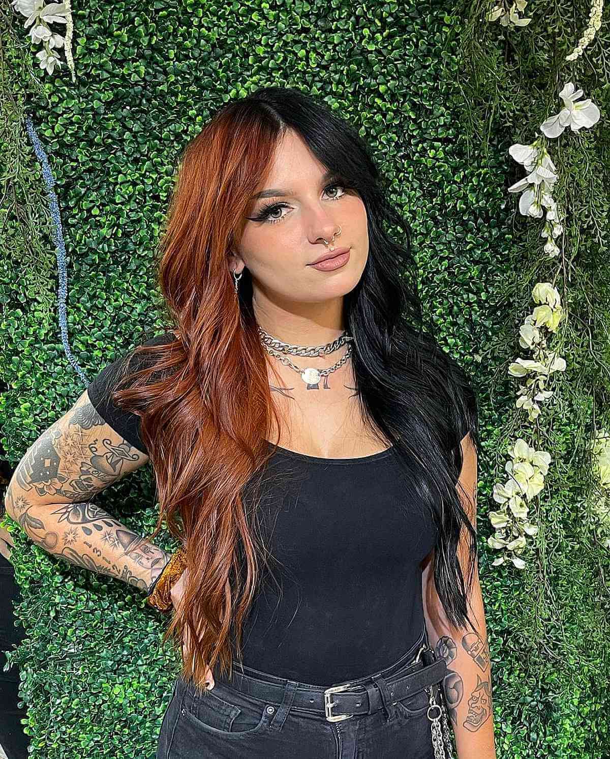 Long Two-Toned Shag with a Center Part for Square Face Shapes with Thick Hair