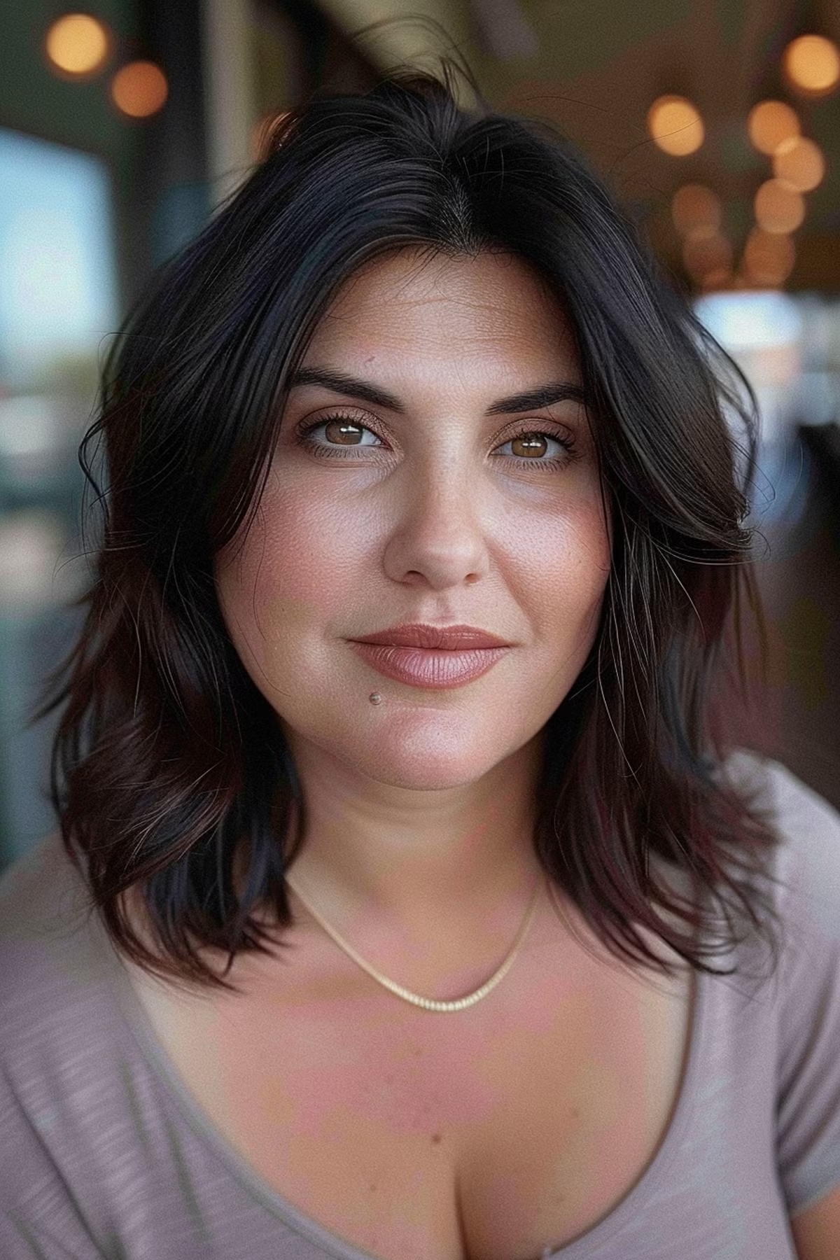 Stylish mid-length bob ideal for women over 40 with round faces