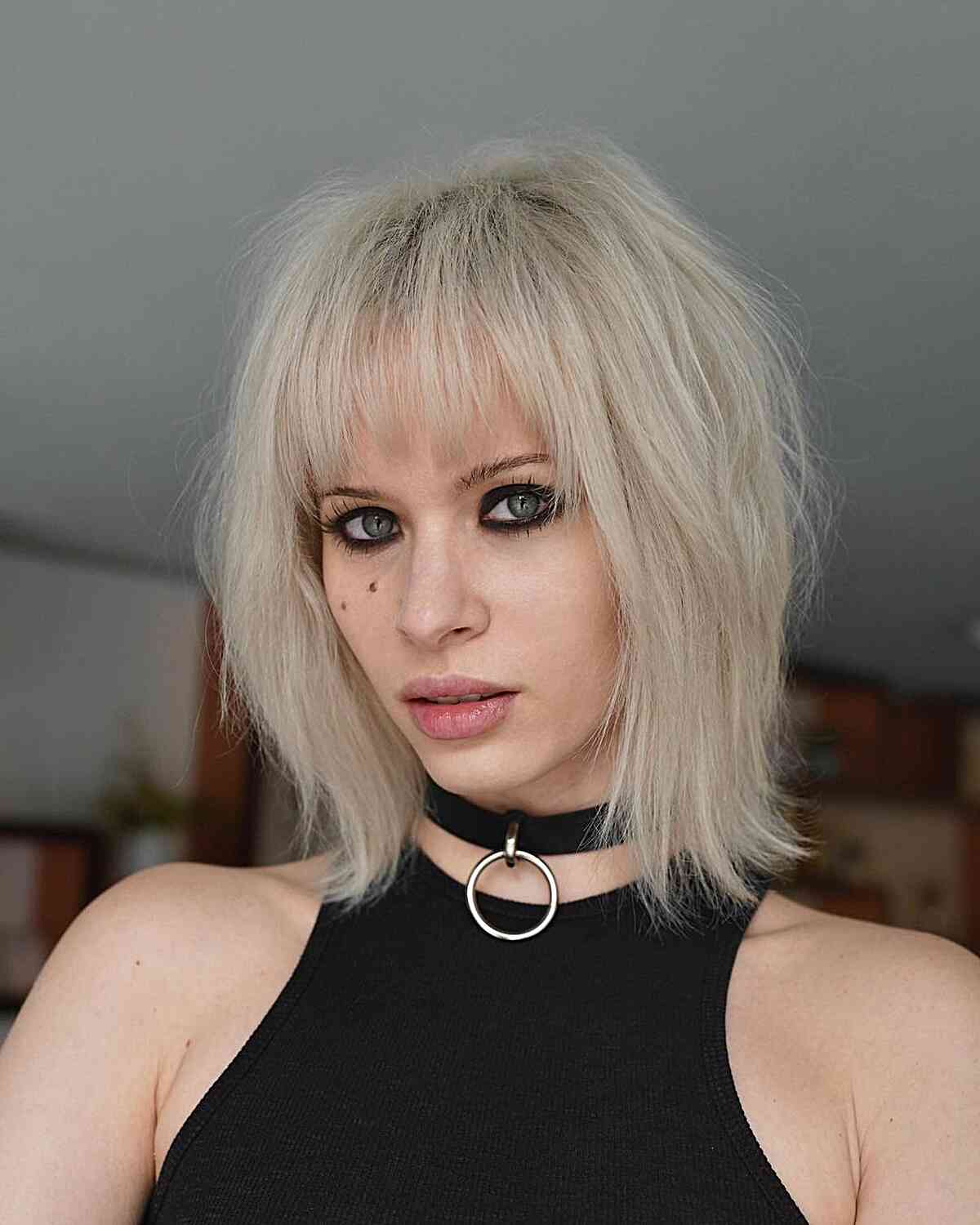 Above-the-Shoulder Vibrant Blonde Shaggy Lob for women with fine hair