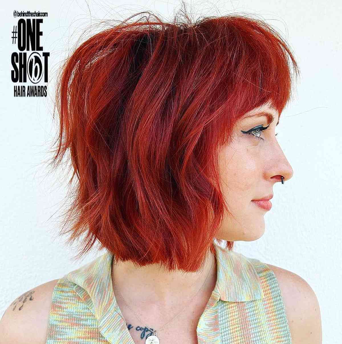 Vibrant Lived-In Bright Red Bob Look