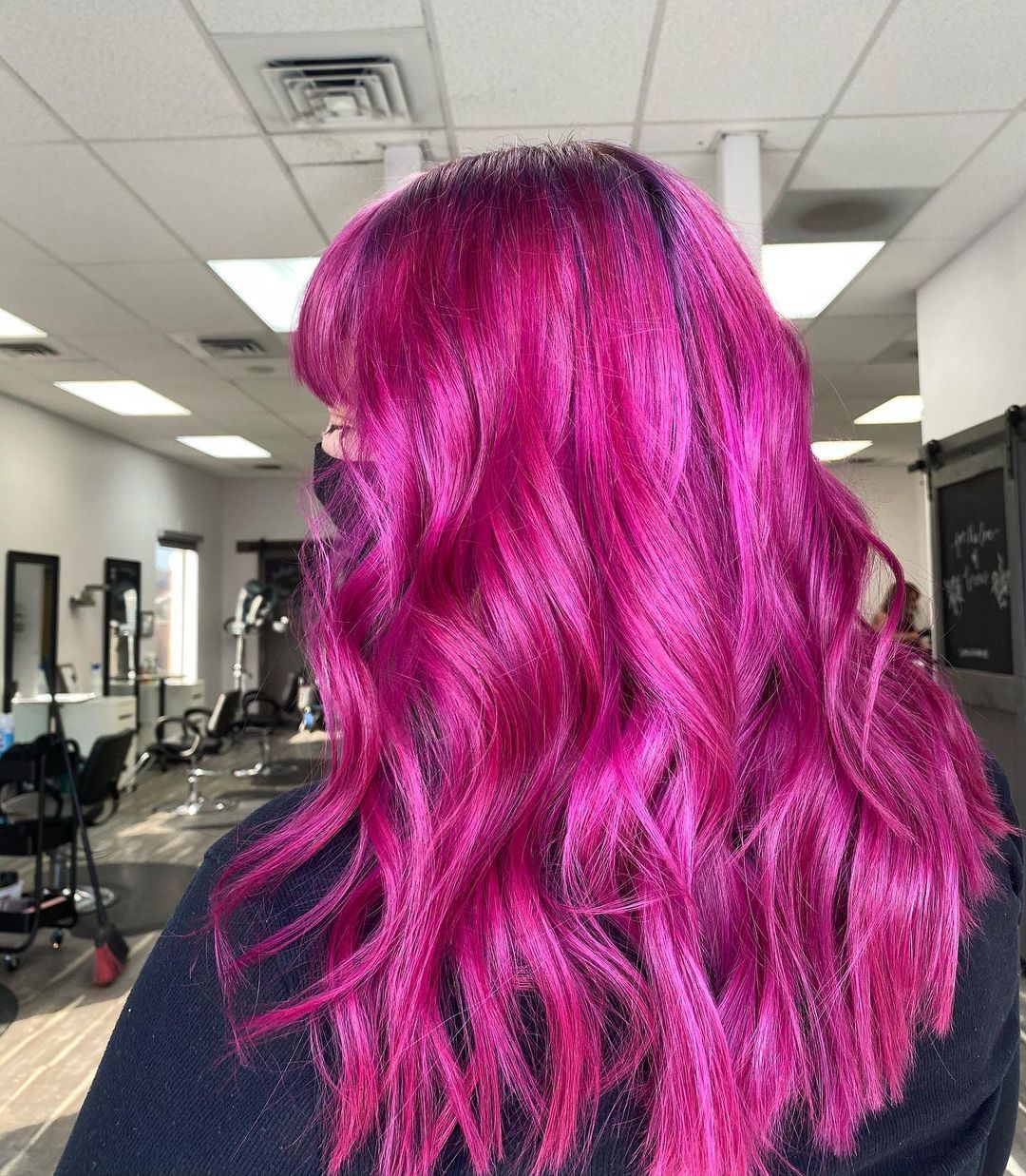 Vibrant Magenta hair color with Purple Roots