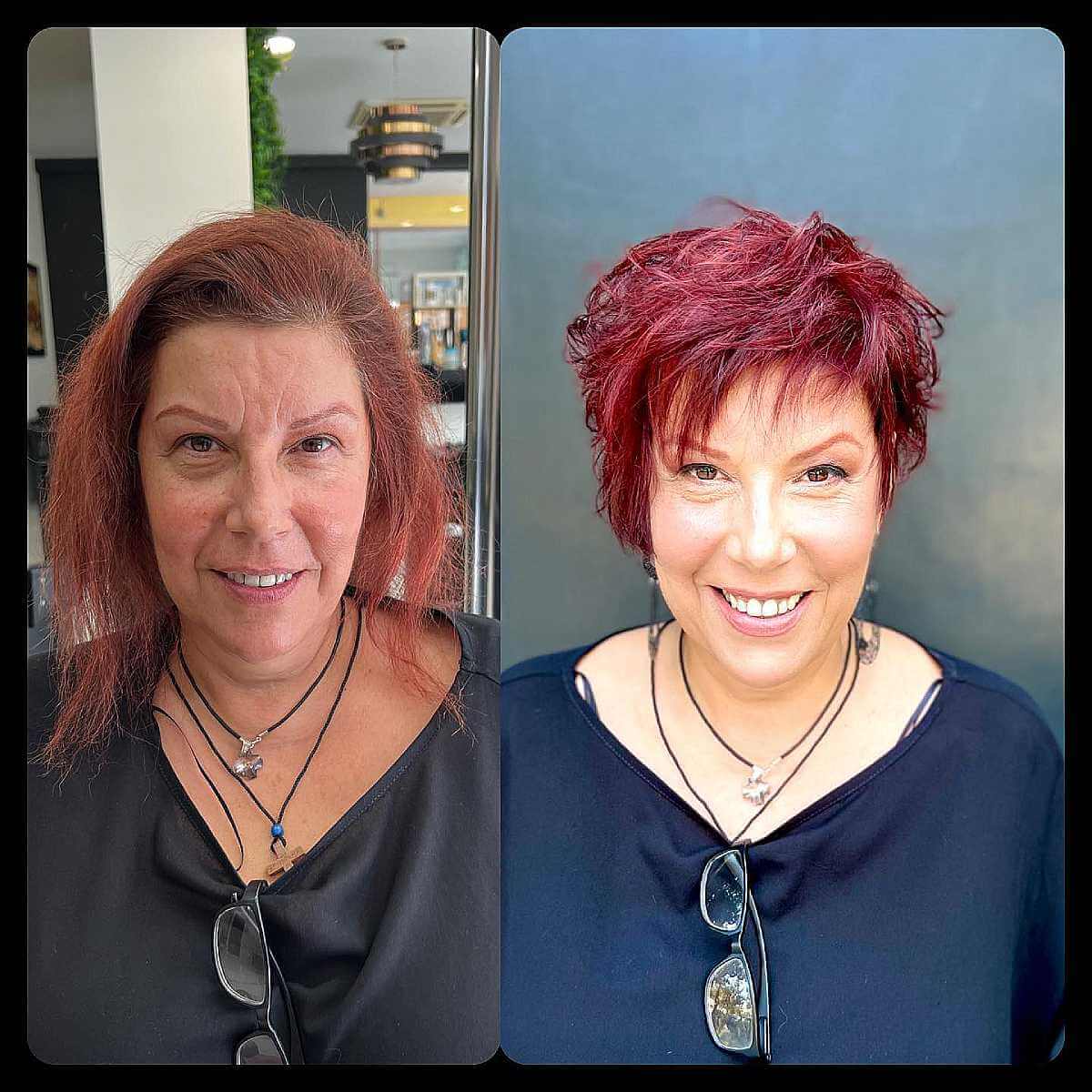 Vibrant Maroon Short Shag with Asymmetrical Bangs