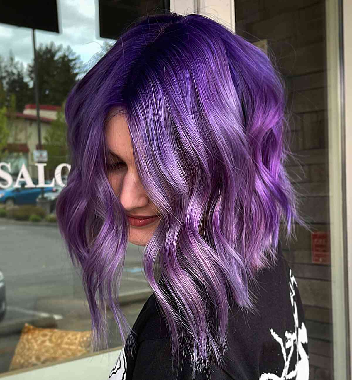 Vibrant Multi-Dimensional Purple Shoulder Length Hair
