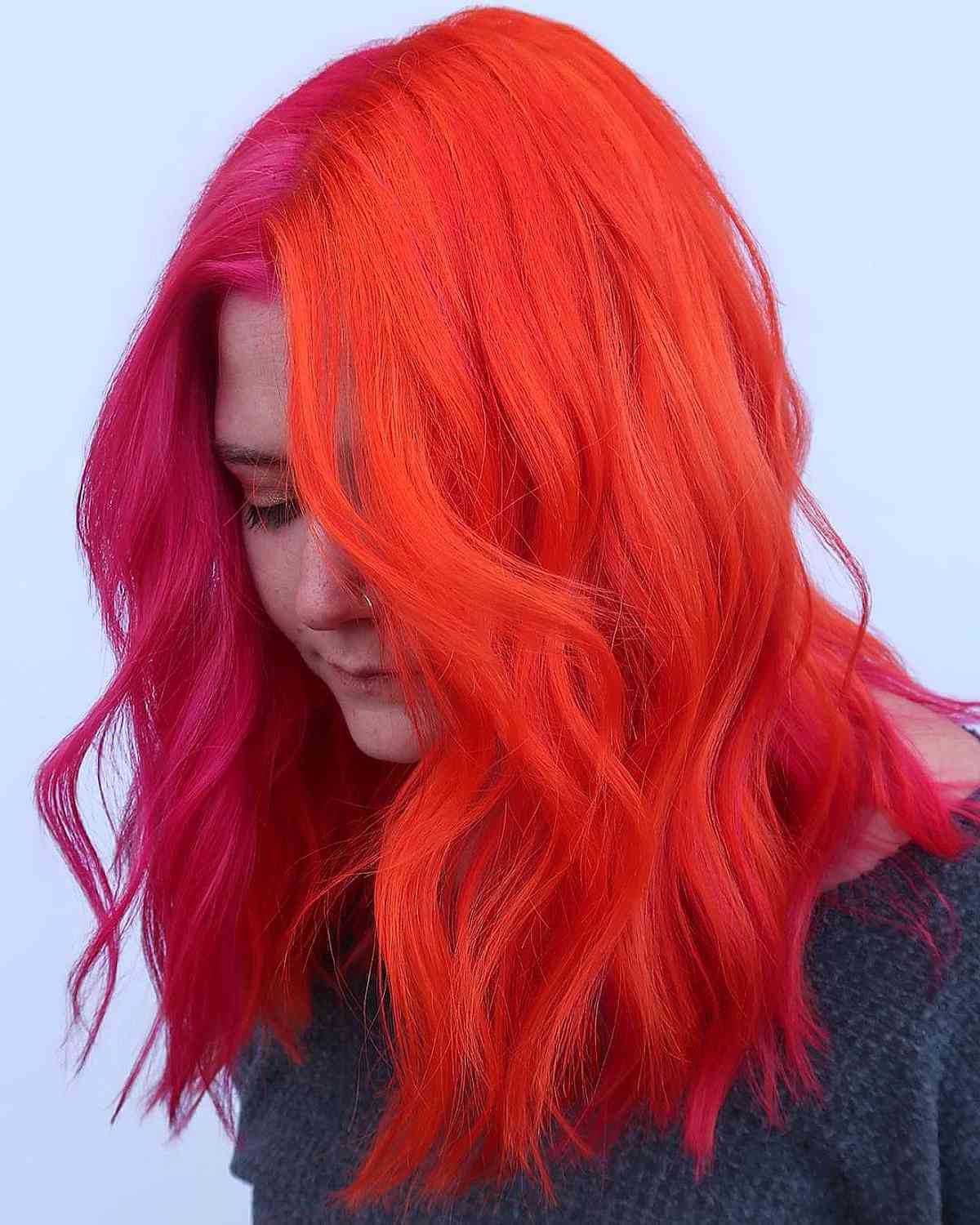 Vibrant Orange and Pink Hair Color