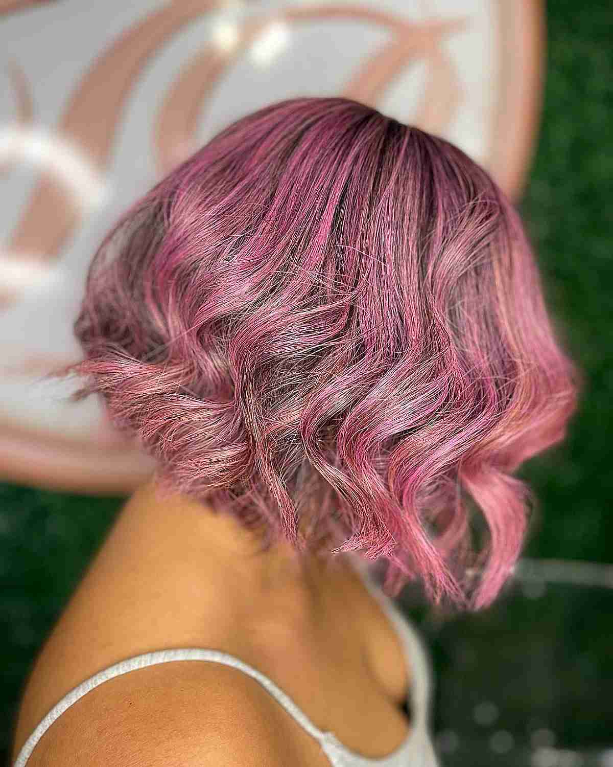 Vibrant Pink Balayage Accents on Short Hair