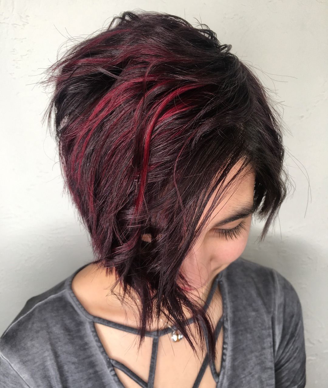 Vibrant Plum Highlights with Dark Roots