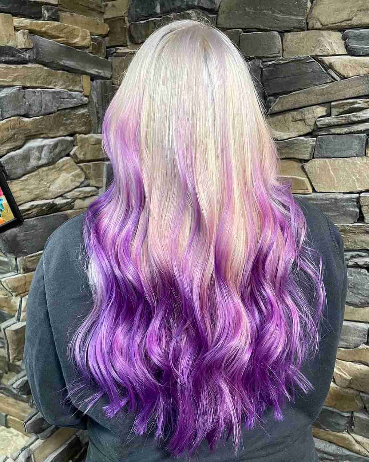Vibrant Purple Balayage Hues on Blonde Hair