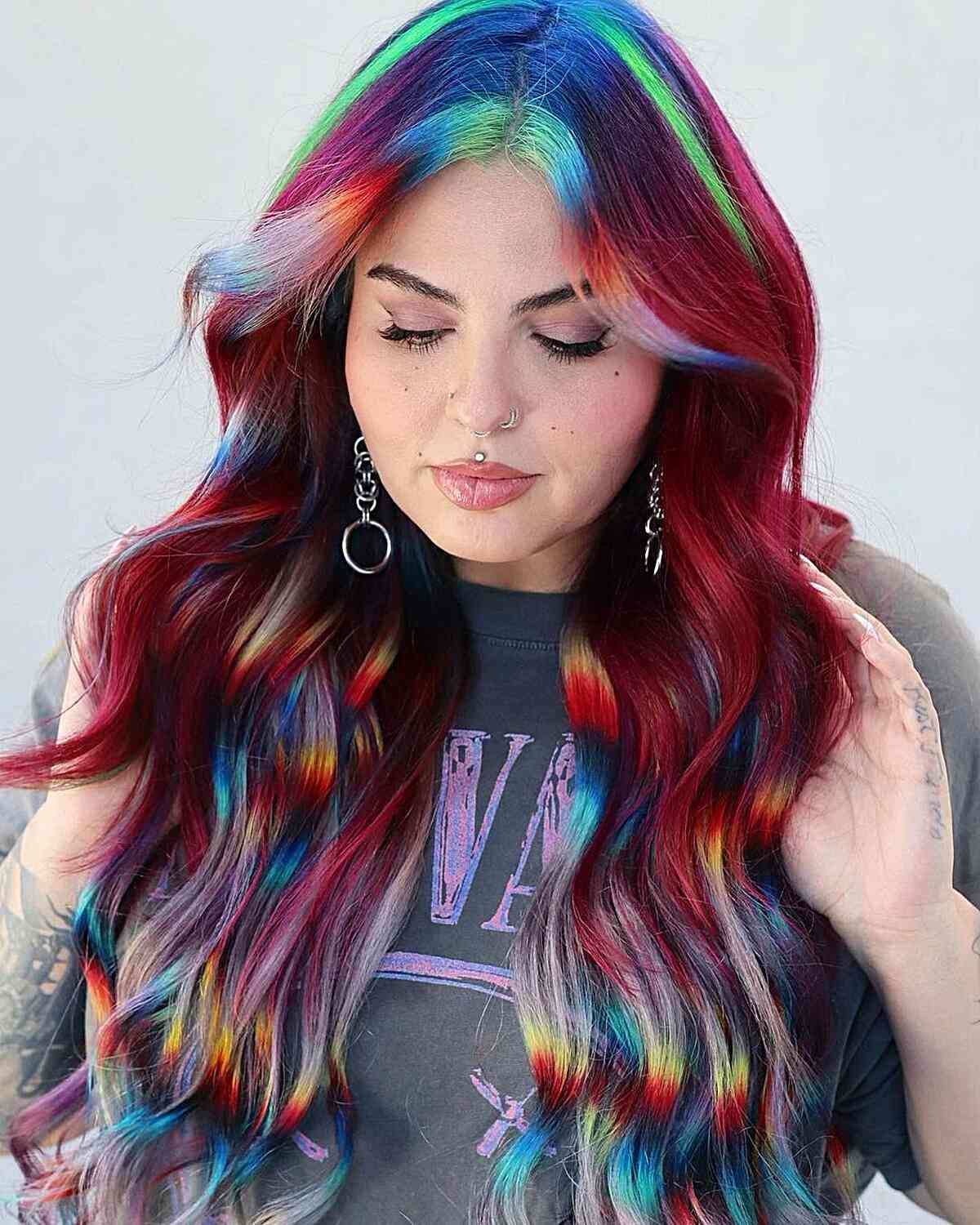 Vibrant Rainbow Layered Hair Color Inspiration