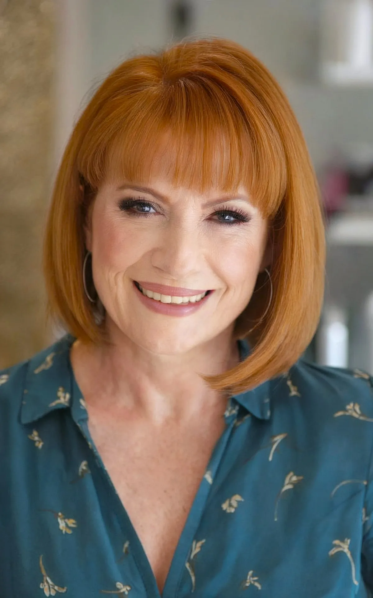 Vibrant Red Bob with Bangs for Thin Hair ladies in their 50s