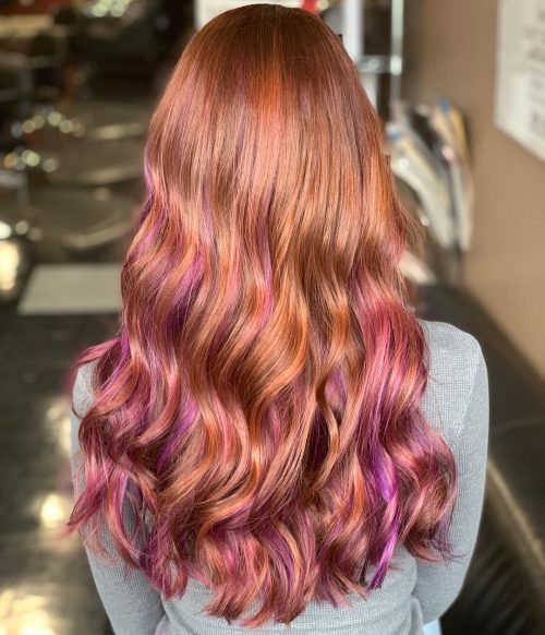 Vibrant Red Hair with Purple Accents