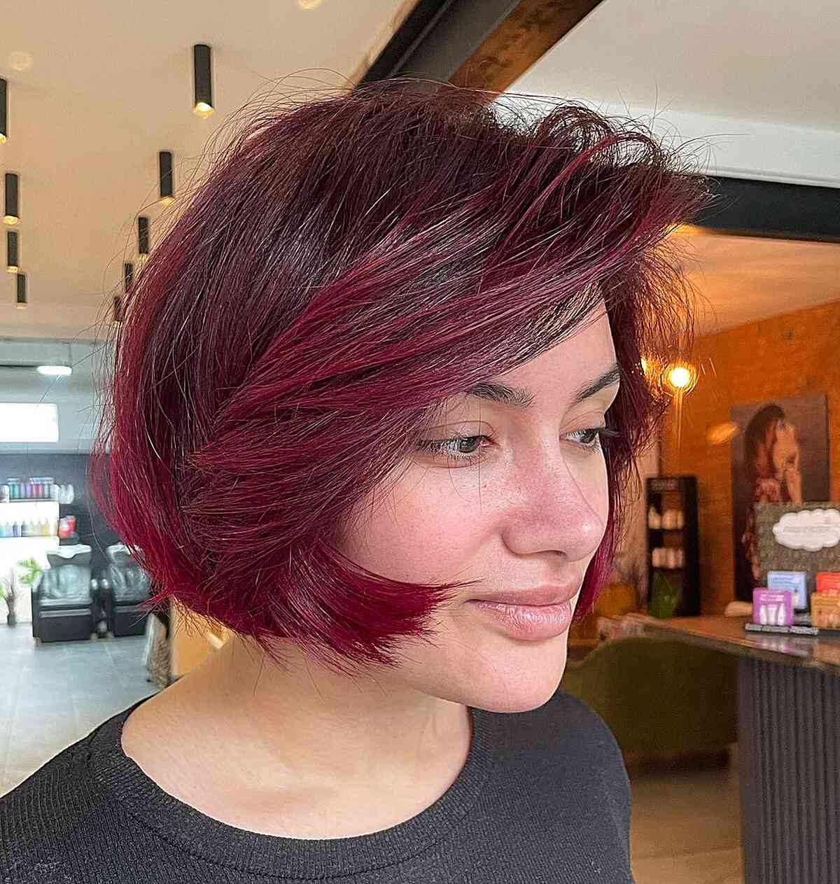 Vibrant Short Burgundy Red Hairstyle for Women