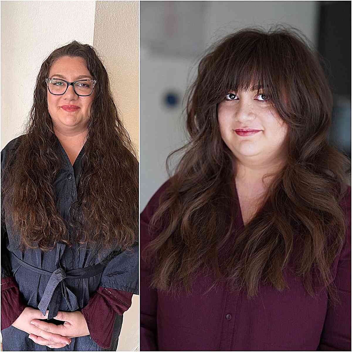 Volume-Enhancing Face-Framing Long Hairstyle for Double Chins and ladies with bangs and layers