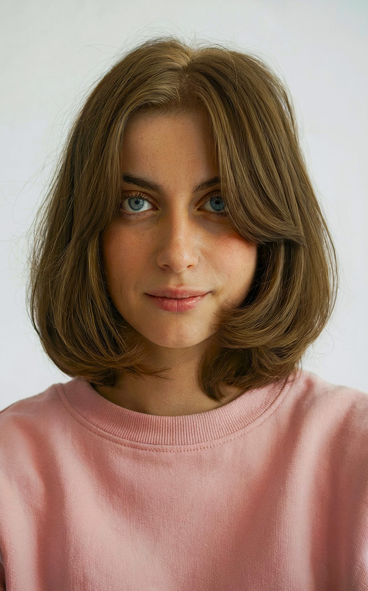 Shoulder-Length Bouncy Voluminous Bob with Curtain Bangs